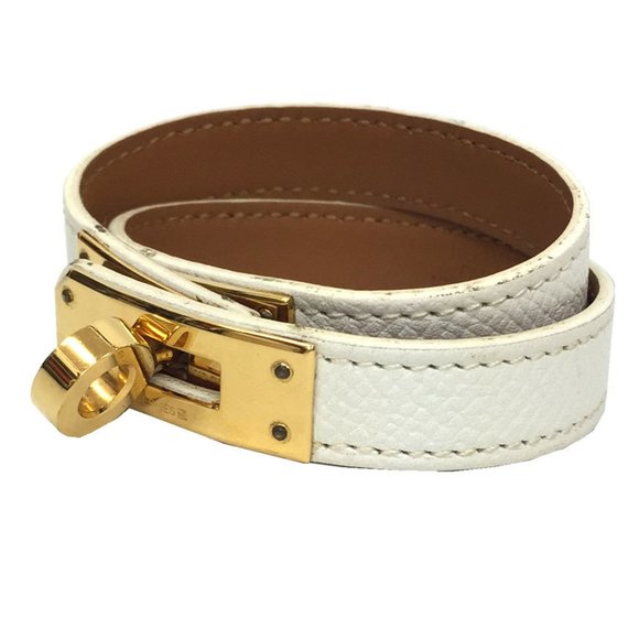 Hermes HERMES Leather Bracelet Kelly Double Tour S Size White x K engraved in sq - Picture 1 of 3
